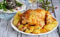 Потушить в духовке картошку с курицей в